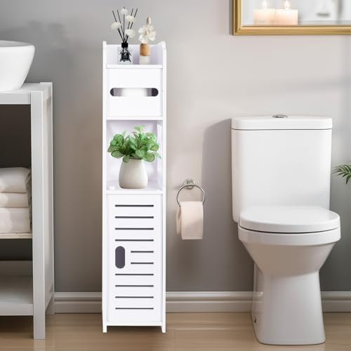 Pinkgarden Gabinete de Almacenamiento de Baño Pequeño Con Puertas y Estantes, Armario Delgado Para Espacios Pequeños, Suelo de Esquina