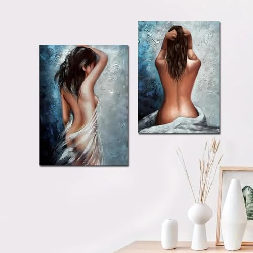 Nackte Frau Badezimmer Wandbild Leinwand Malerei Schwarz Weiß Kunst Mädchen Zurück Poster und Drucke Bilder Ästhetische Raumwanddekoration 60x90cmx2 Rahmenlos