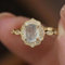 QTYQWC 14k Gold Flowered Romantic Moonstone Open Ring Set with Egg Ice Ring Natural Moonstone Opal Adjustable Ring with Real Diamonds for Women
