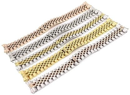 QTYQWC Uhrenarmband aus zweifarbigem 316L-Stahl, 20 mm, solide Schraubglieder, gebogenes Ende, kompatibel mit Datejust