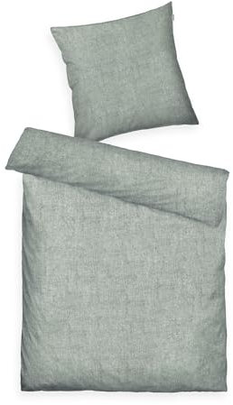 TOM TAILOR Melange-Bettwäsche, 80x80 cm + 135x200 cm, 40% Baumwolle/ 25% Viskose / 35% Polyester, Mit Stehsaum und Markenreißverschluss, WOVEN MELANGE Grün (Soft Forest)