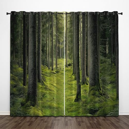 CEDNXOER 3D Moos Dschungel Vorhänge mit Ösen 2er Set, H 214 x B 132 cm Wald Pflanzen Abdunkelnde Gardinen,Blickdichte Vorhänge Grün Dreilagige Schallschutz Vorhang,Thermovorhänge Kälteschutz