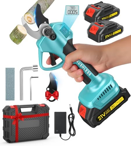 Forbici Potatura a Batteria, 1000W 35mm Forbice Potatura a Batteria da 21V 2000 mAh*2, SK-7 Lama, Cesoie a Batterie per Potatura con Display per Giardinaggio, Frutteto, Olivo, Fattoria