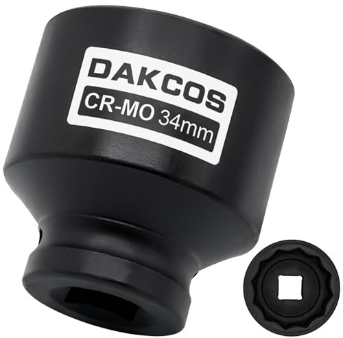 DAKCOS 1/2 Drive 34mm Socket 12 Ponit Impact Wrench Socket Drive Shaft Tool Power, CR-MO
