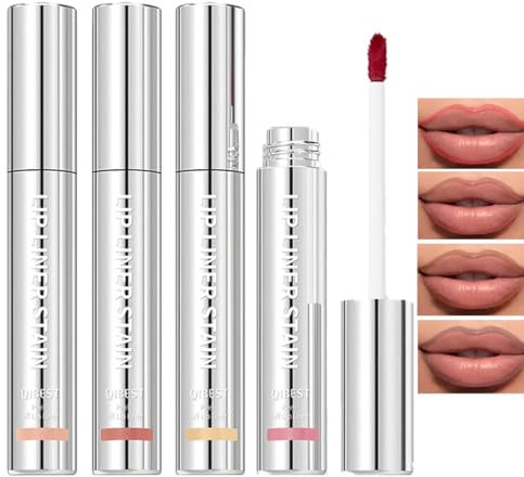 Baorder 4PCS Peel Off Lip Liner Stain,Matte Peel Off Lip Gloss,Highly Pigmented Long Lasting Lip Stain Peel Off,Peel Off Lip Tint Stain Non-Stick Liquid Lipstick Lip Stain Liner