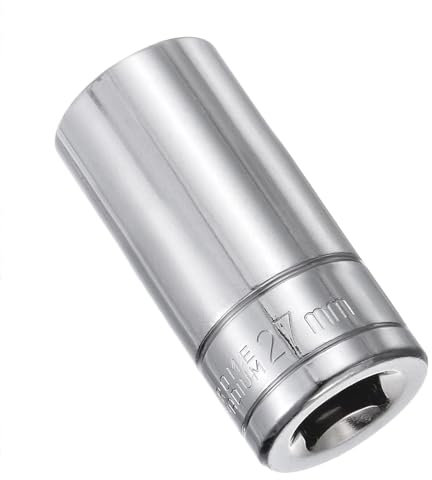 Juttzzei 6-Point Deep Socket, 1/2 Inch Drive 27mm Socket, Full Polishing CR-V Steel 27mm Socket 1/2 Drive with 78mm Length 6-Point Metric Sizes foe Car Home Repair Mechanical Maintenance - Silver