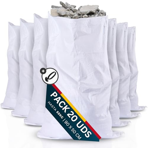 PACK 20 Sacos Escombros + Goma 50x90cm RESISTENTES 55kg