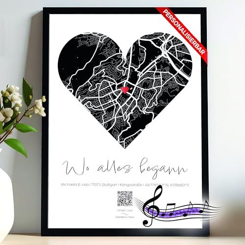 DUOMIO Wo alles begann – Personalisiertes Poster mit QR-Code zum Lied | Herzkarte mit Standort | Koordinaten, Namen & Foto | Geschenk für Paare, Jahrestag, Valentinstag, Hochzeit