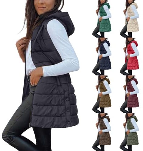 Cocila Gilet for Women UK Puffer Vest Quilted Gilet 2025 NEW Upgraded Outwear Vest Hooded Warm Winter Zip Up Lightweight Body Warmer Padded Stand Collar Sleeveless Outdoor Jacket Plus Size S-XXL