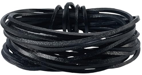 GORGECRAFT 5m*3mm Cordon en Cuir Noir Cuir Véritable Bandes Plates en Cuir de Vache Tressage Perles Fil pour Bracelets Colliers Bijoux Lacets de Bottes Ceintures Bricolage