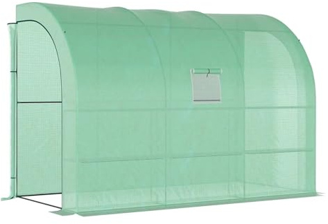 DYYEUAVT Serra da Giardino addossata con finestre e Porte, Serra da Esterno con 3 Ripiani e 6 Ripiani cablati, 300L x 150W x 213Hcm