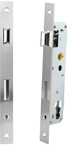 2 Cerraduras de embutir, Cerradura de embutir 85mm x 25mm acero inoxidable plateado, Cerradura de puerta de acero inoxidable para puerta de jardín, Inserción de cerradura para izquierda/derecha