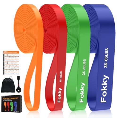 Resistance Bands Widerstandsbänder Set, 4 Stufen Fitnessbänder mit Türanker/Übungsposter/Tragetasche, Klimmzug Bänder für Stretching, Krafttraining, Crossfit, Muskelaufbau, Heimtraining, Klimmzughilfe