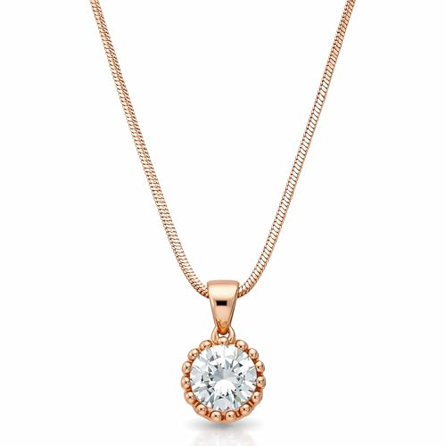 Löb 18K Roségold Vergoldet Kette Zirkonia Stein Tropfen Anhänger Rund rosé Damen Halskette Steinanhänger Solitär Strass Glitzer Tropfenanhänger Diamant