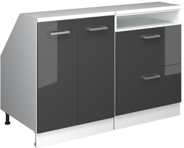 Vicco Küchenschrank für Dachschrägen R-Line, Anthrazit Hochglanz, 120 cm 2er Set Schrankkorpuss 60 cm Tiefe, geeignet für schräge Wände und Variable Küchenmontage
