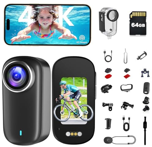 Veralyxa Body Camera, Action POV Camera 4K, Thumb Camera 64GB(Black) | Waterproof Wearable Thumb POV Camera with 1200 mAh Battery, Action Cam for Surfing, Diving, Skiing, Cycling and Vlogging