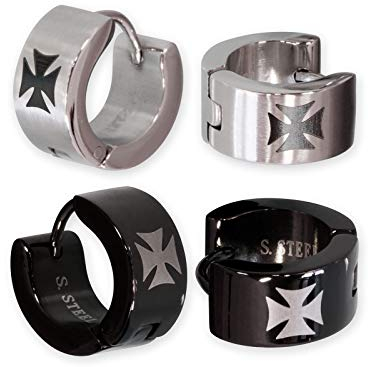 Fly Style Herren Ohrringe Klappcreolen - Eisernes Kreuz Edelstahl Creolen - Matt oder Poliert - Creolen Schwarz - Ohrringe für Herren Kreolen, Farbwahl:silber poliert, Durchmesser:16 mm, Breite:5 mm