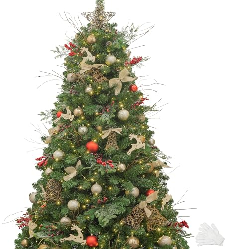 Árbol de Navidad 210cm Artificial Artificial con 400 Leds luci con Adornos Bosque Madera Adornos navideños Que Incluyen Bolas de árbol de Navidad Artificiales Completas