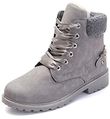 NEOKER Winterschuhe Damen Stiefeletten Winterstiefel Gefüttert Kurzschaft Stiefel Warm Ankle Combat Boots Grau 38