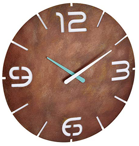 TFA Dostmann Analoge Funk-Wanduhr Contour, Funkuhr, Designuhr, Rost-Optik, Ø 350 x H 35 mm