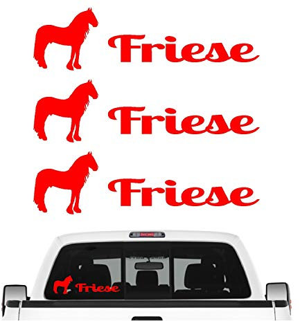 siviwonder Friese Friesenpferd Aufkleber 3er Set Pferdeaufkleber Pferd reiten Auto Folie Farbe Rot, Größe 20cm