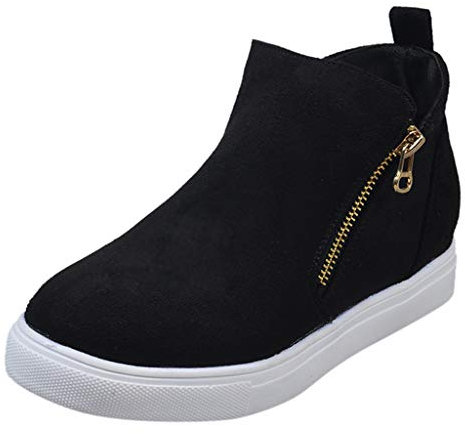 Sneaker Donna Scarpe Singole Piatte con Cerniera Casual Scarpe da Corsa per Studenti Stivaletti Taglie Forti (39 EU,1- Nero)