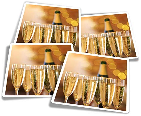 Vinyl Stickers (Set of 4) 10cm - Champagne Flute Glasses Celebration Fun Decals for Laptops,Tablets,Luggage,Scrap Booking,Fridges #16077