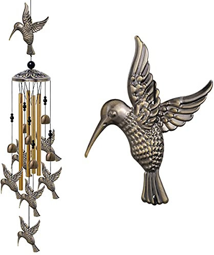 Großes Kolibri-Windspiel für den Außen- und Innenbereich – mit 4 Röhren, 6 Glocken, 7 Kolibri, mobiler Windfänger, Kolibri-Windglocke für Zuhause, Weihnachtsgeschenke, Baum, Gartendekoration