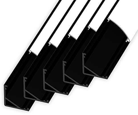 CABI (CA) Eckprofil Aluminium 2m | Innen-Eckleiste für Led Streifen bis 10mm Breite | Eck-Profil + Acryl Abdeckung milchig-weiß (opal) + Endkappen |Aluprofil belastbar (schwarz, 5 x 2m)