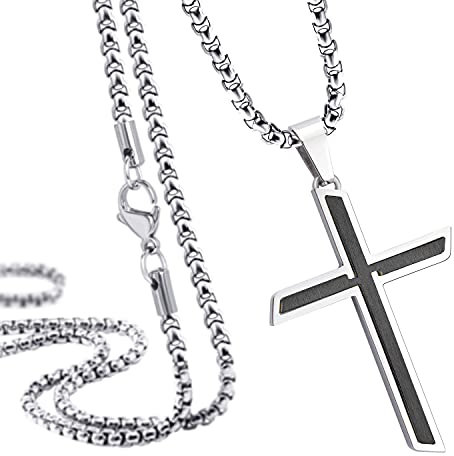 555Jewelry Edelstahl Kreuz Halskette Anhänger für Damen und Herren 40,6–66 cm Kastenkette, Metall, nicht bekannt