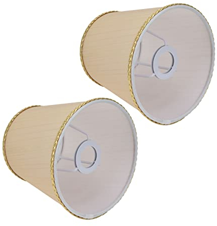 2 STÜCKE Kleiner Lampenschirm aus Stoff, Beige Golden Edge Lampenschirm Barrel Stoff Lampenschirm Geeignet für E14 Schraubmund