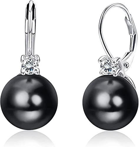 Milacolato 925 Sterling Silber Perlenohrringe für Damen 18Karat Weißgold Überzogene Perlen Ohrringe mit Zirkonia Perlenohrringe Leverback Baumeln Ohrstecker Große Perlenohrringe Mit Geschenkbox