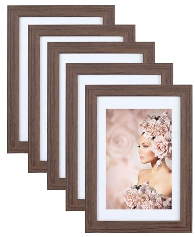 IDEAL TREND 5er Pack Holz Bilderrahmen Foto Plexi Rahmen Acryl Collage Wanddeko Poster S215: Farbe: Eiche | Format: 10x15