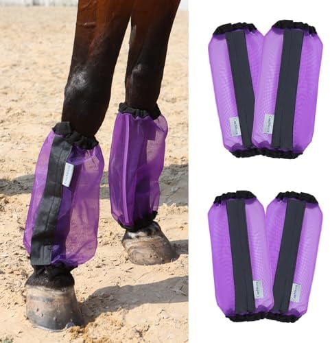 CareMaster Universal Size Horse Leggings Fine Mesh Horse Fly Boots Greatly Reduce Stomping Breathable Horse Boots Leg Wraps (Set of 4) Purple