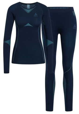 Odlo Damen Funktionsunterwäsche Set Fundamentals Performance WARM, Dark Sapphire - Blue Radiance, M
