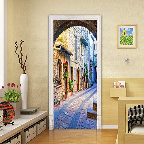 VIRANDA Türtapete Selbstklebend TürPoster 3D - Alte Stadt - Türaufkleber Wasserfest Türfolie für Schlafzimmer Gang Tür verschönern deko 80x200cm