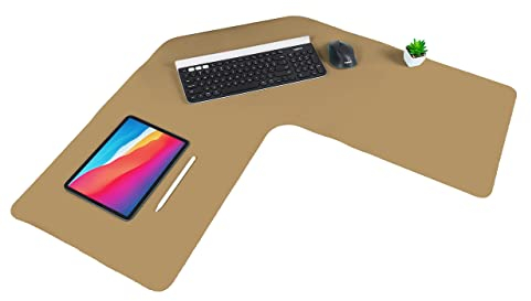 Con-Tact Brand XL-Eck-Schreibtischunterlage | wasserdichtes, rutschfestes PU-Leder | großer Eckschutz für Computer, Workstation, Mauspad, Gaming-Pad, 91,4 x 39,9 cm L-Form, doppelseitig (sand/grau)