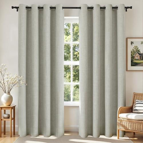 Joydeco Blackout Curtains 84 Inches Long, Light Beige Curtains 84 Inch Length 2 Panels Set for Bedroom Living Room, Thermal Insulated Linen Blackout Curtains with Grommets(52x84 inch, Light Beige)