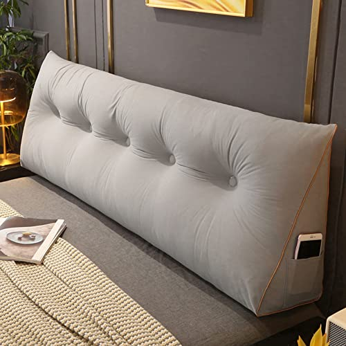 RAKTOV Kopfteil Lesekissen Dreieckiges Rückenlehnenkissen Rückenkissen Schlafkissen Rückenlehne Stützkissen Lesekissen Doppelbett Nachttisch Dreieck Kissen, 80 x 50 x 20 cm, Hellgrau