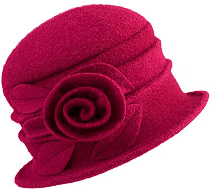 Gajaous Frauen Cloche Hüte Bucket Hat Französische Baskenmütze Vintage Floral Wollkleid Klassischer Hut der 1920s