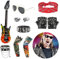 FASBET 11 Stück Rocker Kostüm Herren Rockstar Kostüm Kinder, enthält 1 Brille 2 Ärmel 2 Ringe 2 Armbänder 2 Handschuhe 1 aufblasbare Gitarre 1 Stirnband, Punk Rock Star Fancy Dress Kinder Jungen