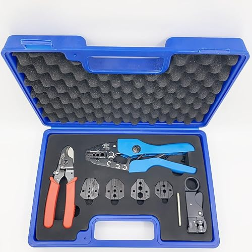 Ensemble d'outils de sertissage de câble coaxial pour connecteur BNC, câble TV RG55, 58, 59 avec pince à sertir coaxiale, cutter, dénuder, matrices interchangeables AN-05H-5A2