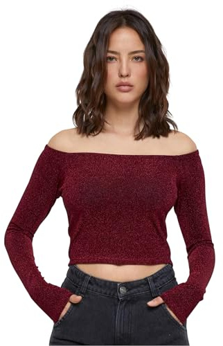 Urban Classics Ladies Off Shoulder Glitter Longsleeve Frauen Langarmshirt Burgund XL