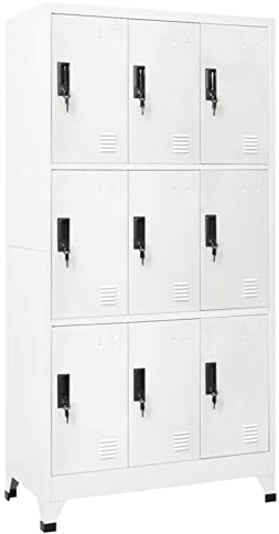 DJEKA Metallschrank Garderobe mit 9 Schließfächern Schließfachschrank Abschließbar Schränke 90x45x180 cm Lagerschrank Aufbewahrung Spind Kleiderschrank Spind Metall Weiß
