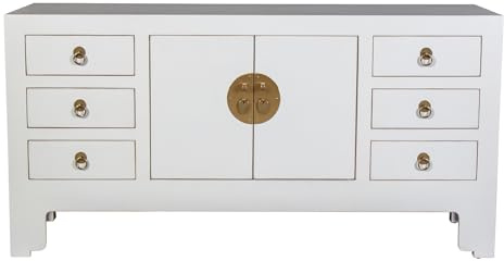 Fine Asianliving Meuble TV Chinois Blanc Neige - Orientique Collection L121xP37xH61cm Armoire Chinoise Meubles Chinois Mobilier Oriental Asiatique Mandarin Pekin