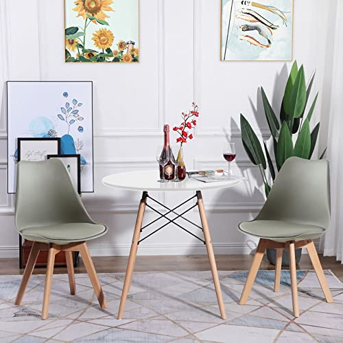 LafeuR Rund Esstisch mit 2 Stühlen Esszimmergruppe, Essgruppen für 2 Personen, 2er Set Esszimmerstühle mit Tisch für Wohnzimmer Küche Büro(Weiß Tisch + 2 Grau Stühle)