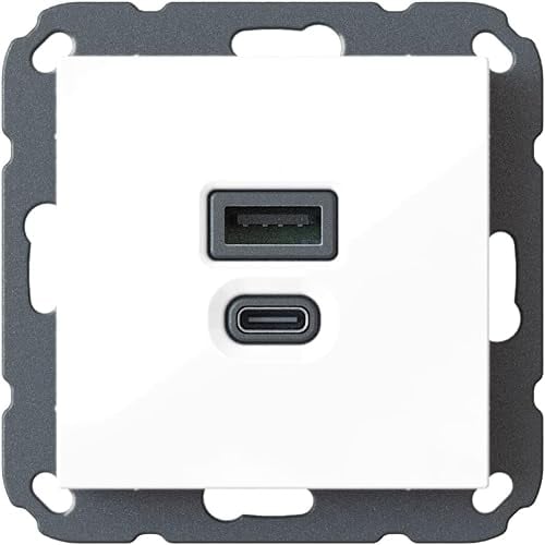 EBROM USB-C + USB-A Unterputz Schnelllader - Steckdose, Ladestation, 45+15 Watt, Schnellladefunktion für Wearables Smartphones Tablets, Passend für Viele 55x55mm Schaltersysteme