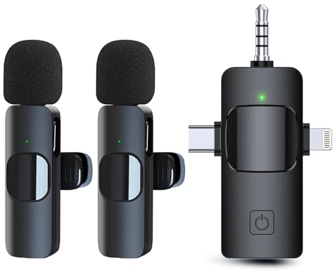 Micrófono Inalámbrico para iPhone, Android, Cámara, 2,4 GHz Micro Wireless para Móvil Android, Tablet, Laptop para Youtube, Microfono Inalambrico Wireless (2 Mic)