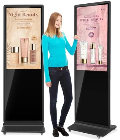 MWE 55 Zoll 4K Touchscreen Digitaler Kundenstopper mit 4 Rollen, Werbedisplay Digital, LCD Digital Signage Display, Geeignet für Einzelhandelsgeschäft, Restaurant, Einkaufszentrum und Gewerbezentrum