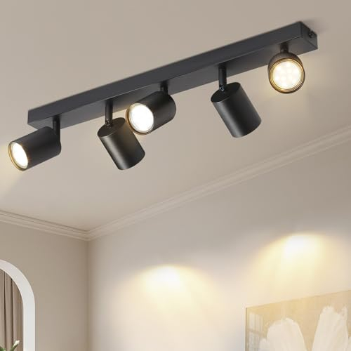 Lichtmaler LED Deckenstrahler 5 Flammig Deckelampe - Deckeleuchte Schwarz GU10 Deckenspots Schwenkbar 350° Spotlight Modern Spots für Flur Wohnzimmer Schlafzimmer, Ohne Leuchtmittel